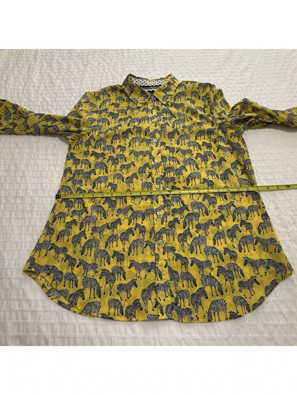 Talbots Yellow Zebra Animal Print Button Up Shirt Long Sleeve Sz L Large
